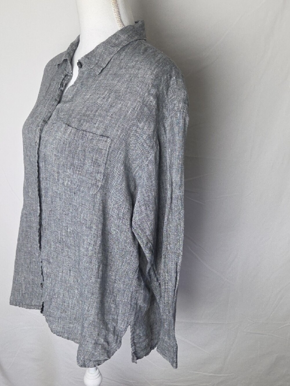 J.Jill Love Linen Womens Button Up Shirt Long Sleeve Relaxed Charcoal Large - Picture 3 of 8